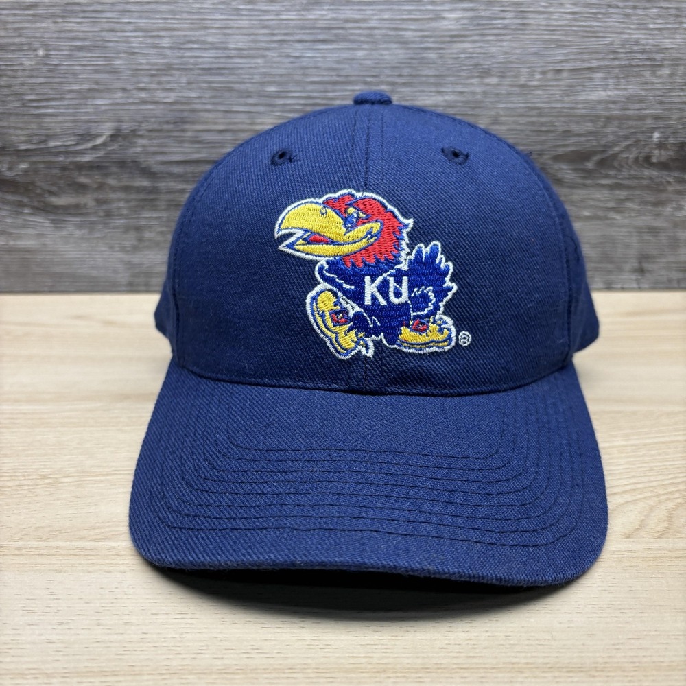 Vintage Kansas Jayhawks Hat Cap Fitted 7 1/8 Blue Wool Blend Sports Specialties